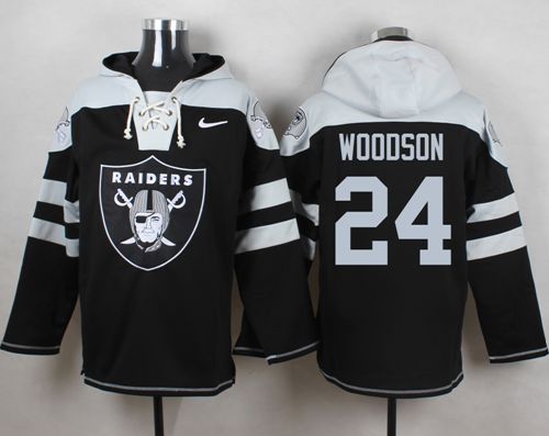 Nike Raiders #24 Charles Woodson Black Player Pullover NFL Hoodie